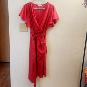 SZ 14 YOURS LONDON HOT PINK MIDI DRESS W/FRONT SLIT